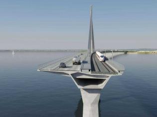 Projekt mostu drogowo-kolejowego w Danii. Źródło: DISSING+WEITLING