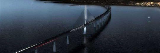 Projekt mostu drogowo-kolejowego w Danii. Źródło: DISSING+WEITLING