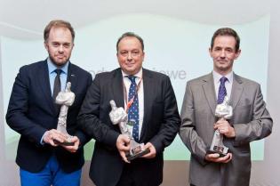 Laureaci nagród TYTAN 2013. Od lewej: Dymitr Petrow-Ganew - Herrenknecht AG, Krzysztof Głodzik - Keller Polska sp. z o.o.,  Krzysztof Topolewicz - TOP PROJEKT Krzysztof Topolewicz / fot. Quality Stud