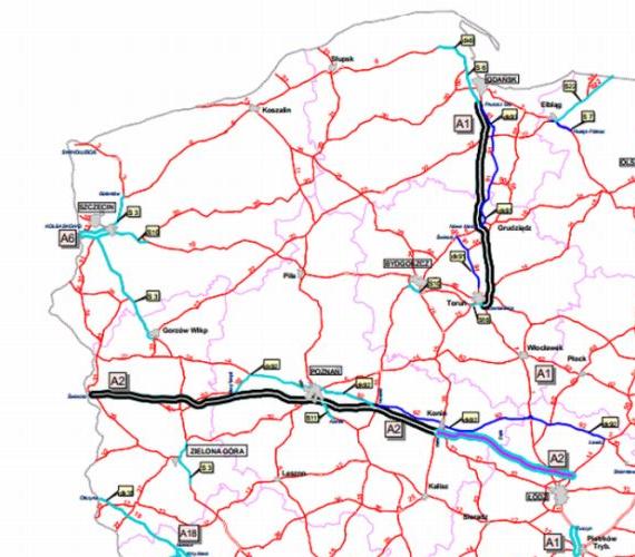 Odcinki drogi objęte systemem viaTOLL. Mapa z archiwum GDDKiA